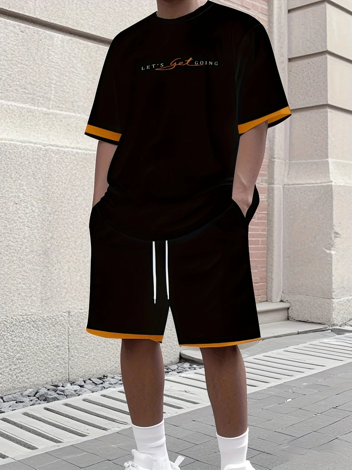 Set sportivo da uomo Set da due pezzi Girocollo Top a maniche corte e pantaloncini Completo da corsa da uomo T-shirt taglie forti T-shirt estiva da uomo