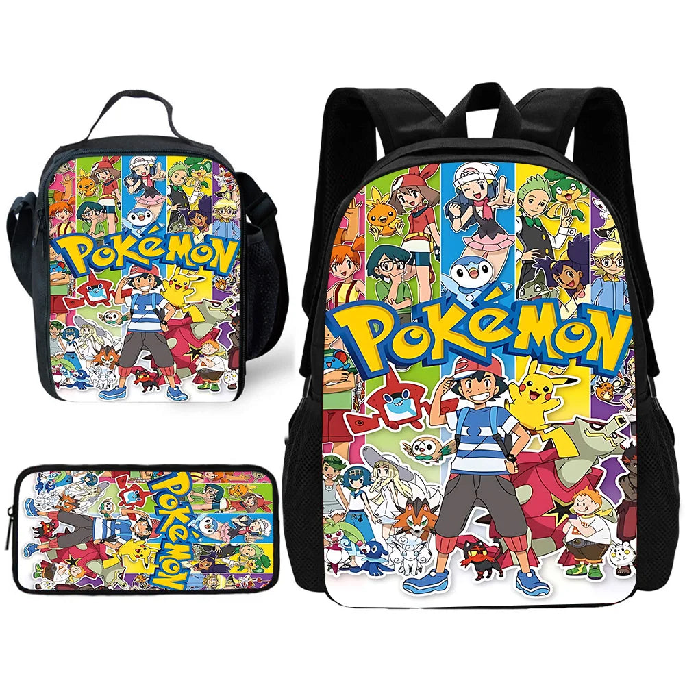 Zaino per la scuola per bambini con cartoni animati di Potdemiel, con borse per il pranzo, borse per matite, zaini per ragazzi e ragazze, P-PokéS, il miglior regalo