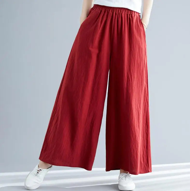 Nuovi pantaloni primaverili da donna in cotone e lino 2026, pantaloni casual a gamba larga autunnali, taglie forti, neri, bianchi, rossi, kaki, 5XL 6XL