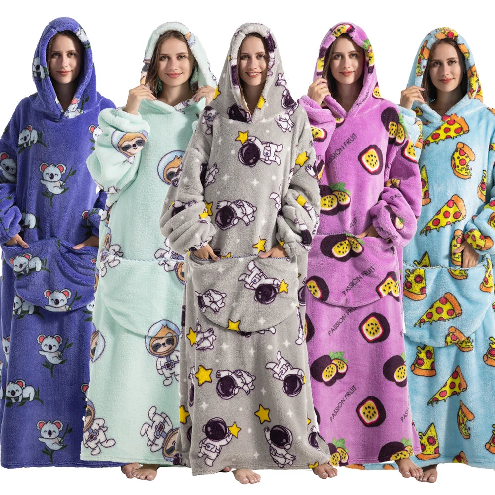 Felpe con cappuccio extra lunghe per donna Abbigliamento invernale per la casa Coperte di flanella per adulti con maniche Felpe con cappuccio morbide e calde per ragazze