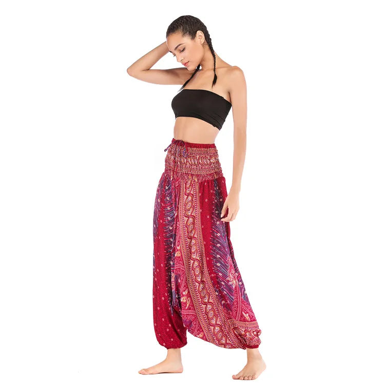 Pantaloni della Boemia Donna Pantalones Mujer Hippie Vita alta Rayon Harem Baggy Boho Yoga Beach Wear Pour Femme Calca Feminina Stampato