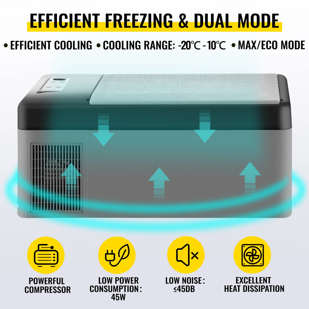 VEVOR Mini Fridge Mini Refrigerator Portable Car Freezer 12V/24V 15L Compressor Cooler for Traveling Camping Outdoor Activities