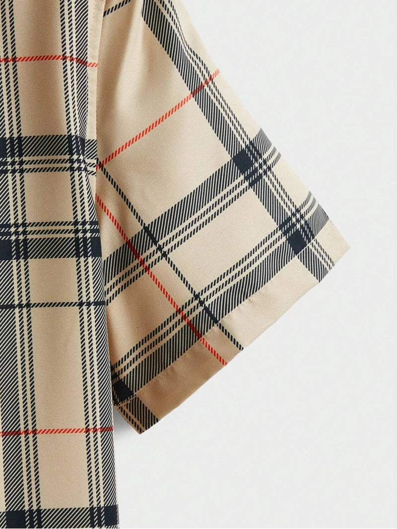 Abito da uomo casual da strada Camicia e pantaloncini con risvolto a maniche corte con motivo stampato scozzese alla moda personalizzato Set da due pezzi da uomo