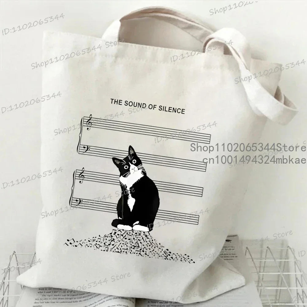 Nuove borse tote da donna della serie Cat Borsa ecologica in tela con stampa di gatti mucca carina Borsa a tracolla per adolescenti per amanti dei gatti di moda Harajuku ad alta capacità