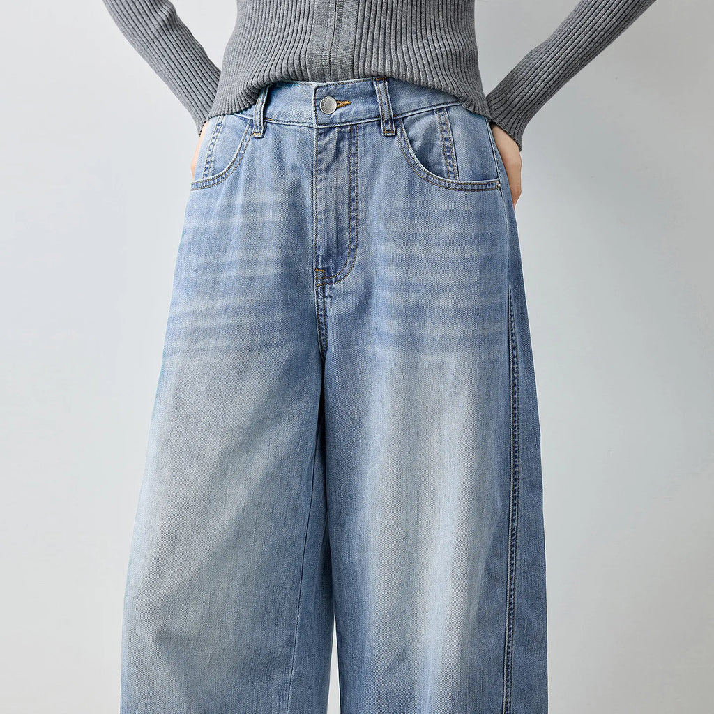 TOYOUTH Jeans da donna 2026 Autunno Nuovi pantaloni cropped a gamba larga deconstruiti con vestibilità snellente