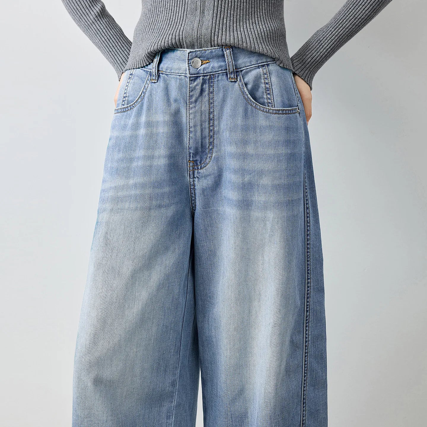 TOYOUTH Jeans da donna 2026 Autunno Nuovi pantaloni cropped a gamba larga deconstruiti con vestibilità snellente