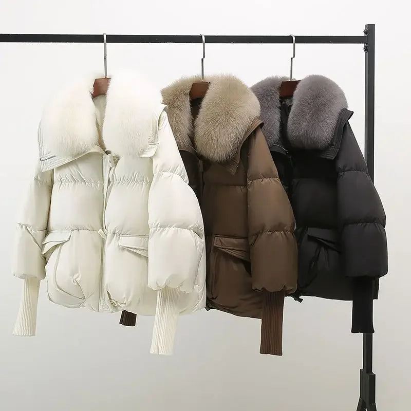 2025 inverno nuovo piumino corto imbottito donna Parka collo di pelliccia cappotti di cotone spesso vestiti nero tuta sportiva casual femminile nuovo
