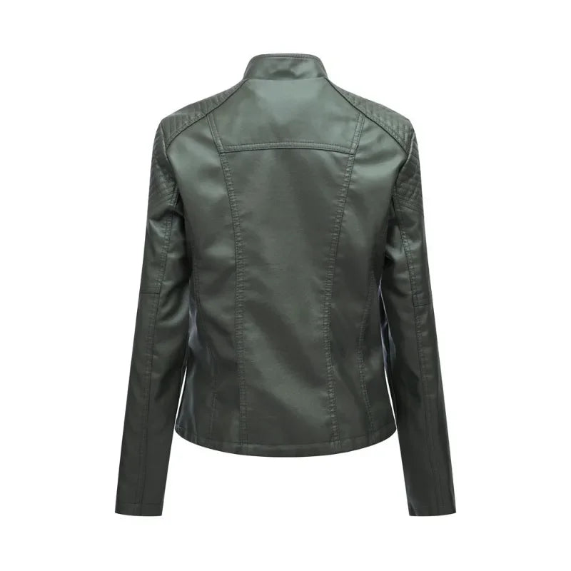 Primavera autunno sezione corta manica lunga giacca con cerniera giacca Slim in ecopelle Casual tinta unita giacca moda capispalla allentata