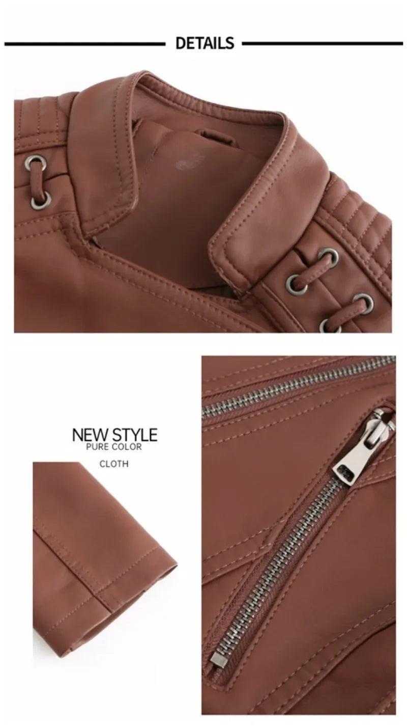 Primavera autunno sezione corta manica lunga giacca con cerniera giacca Slim in ecopelle Casual tinta unita giacca moda capispalla allentata