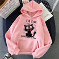 Felpe Y2k vintage da donna Abiti casual con cappuccio Pullover Kawaii Ho bene Tutto è bene Felpe con cappuccio stampate con gatto sarcastico