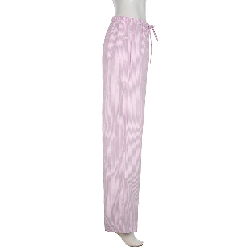 Pantaloni larghi con stampa a righe streetwear Pantaloni da jogging con lacci Moda Y2K Pantaloni larghi Estetici di base anni '90 Pantaloni carini