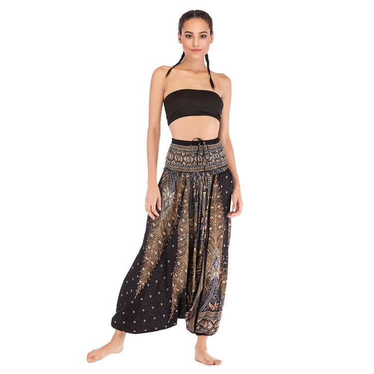Pantaloni della Boemia Donna Pantalones Mujer Hippie Vita alta Rayon Harem Baggy Boho Yoga Beach Wear Pour Femme Calca Feminina Stampato