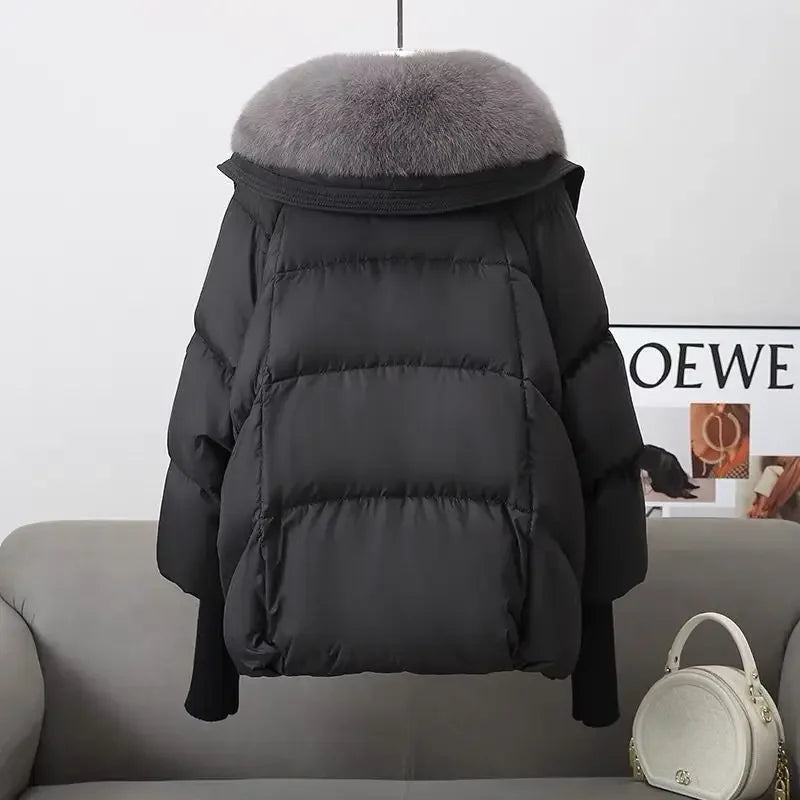 2025 inverno nuovo piumino corto imbottito donna Parka collo di pelliccia cappotti di cotone spesso vestiti nero tuta sportiva casual femminile nuovo