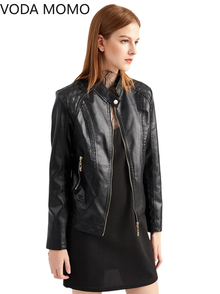Elegante giacca da donna con collo alto 2022 modello femminile tridimensionale cappotto S-4XL nuove donne giacca in ecopelle Pu