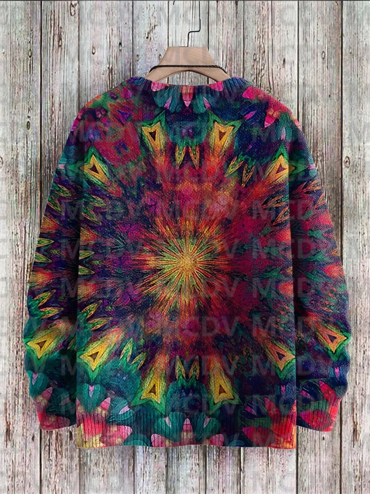 Maglione pullover lavorato a maglia con stampa multicolore casual Rainbow Art da uomo per pullover da donna