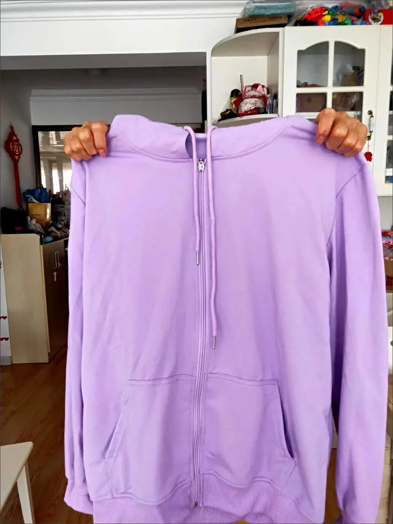 2025 Primavera Autunno Donna Felpe con cappuccio Felpe Giacca con cerniera Studentessa Top Sottile cappotto a maniche lunghe Lady Viola Capispalla casual