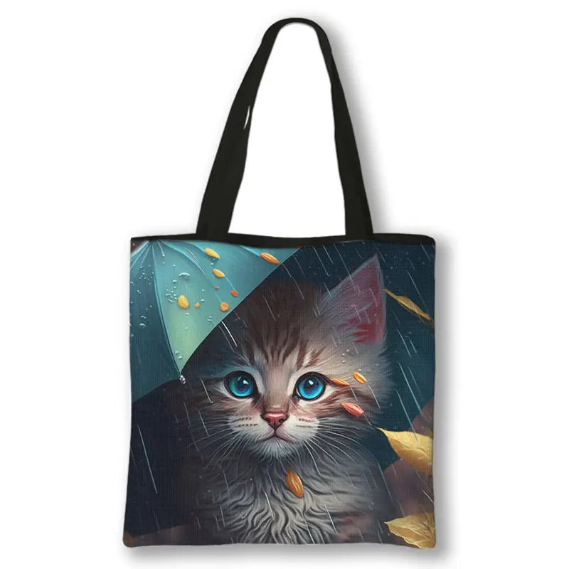 Borsa a tracolla con stampa gattino Kawaii Animali Gatti Cartoon Grafica Totes Borse Borsa da donna di grande capacità Borse shopper riutilizzabili Regalo