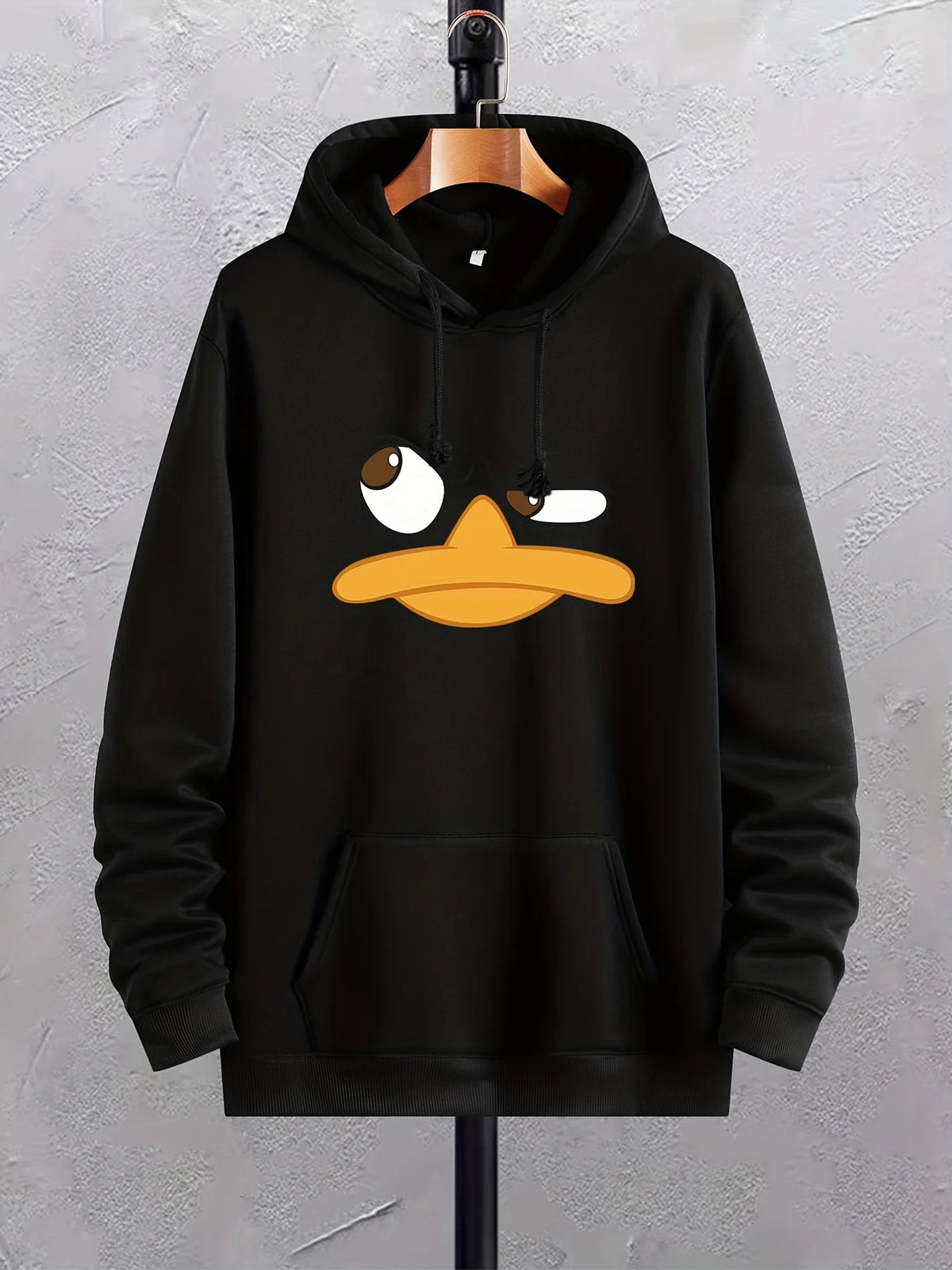 Felpe con cappuccio da uomo con stampa anatra cartone animato, felpa con cappuccio grafica con tasca a marsupio, comodo pullover con cappuccio ampio e alla moda con coulisse