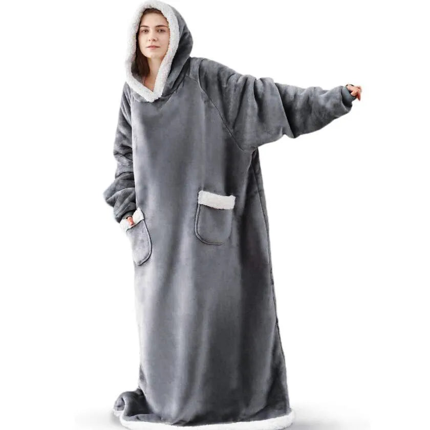 Felpe con cappuccio invernali Felpa in pile spesso caldo TV gigante Coperta indossabile oversize con maniche in flanella Coperta con cappuccio