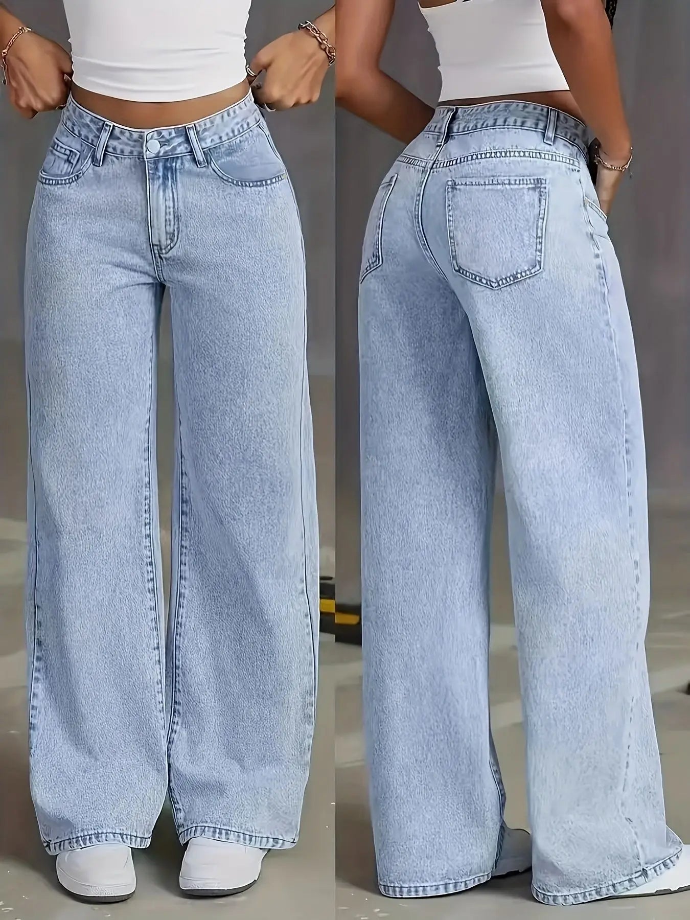 Jeans per donna Y2k vestiti pantaloni in denim a gamba larga azzurri moda allentata semplice elasticizzato libero quattro stagioni popolare casual