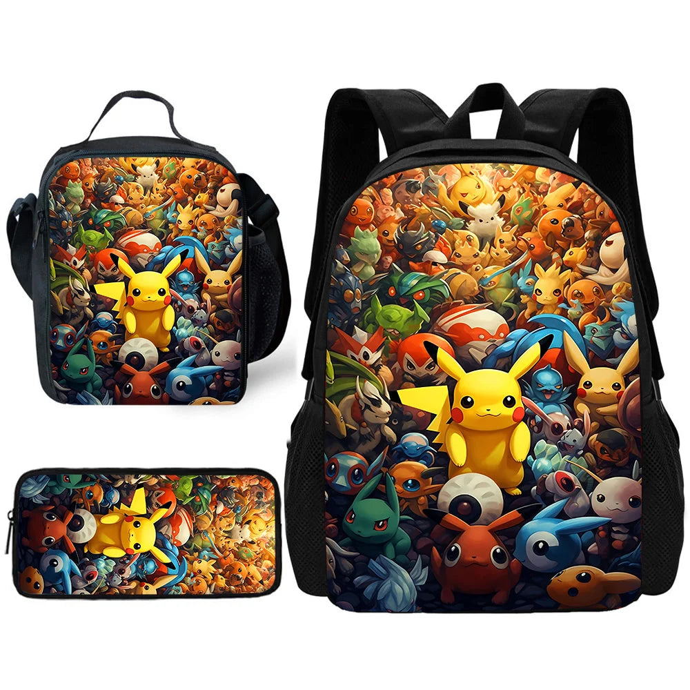 Zaino per la scuola per bambini con cartoni animati di Potdemiel, con borse per il pranzo, borse per matite, zaini per ragazzi e ragazze, P-PokéS, il miglior regalo