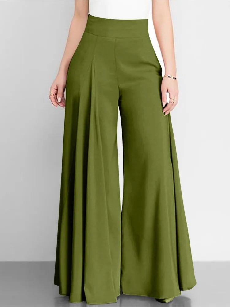 Pantaloni a gamba larga a vita alta da donna alla moda Primavera Autunno Pantaloni a zampa d'elefante eleganti femminili Pantaloni lunghi larghi casual per le vacanze solidi Nuovo