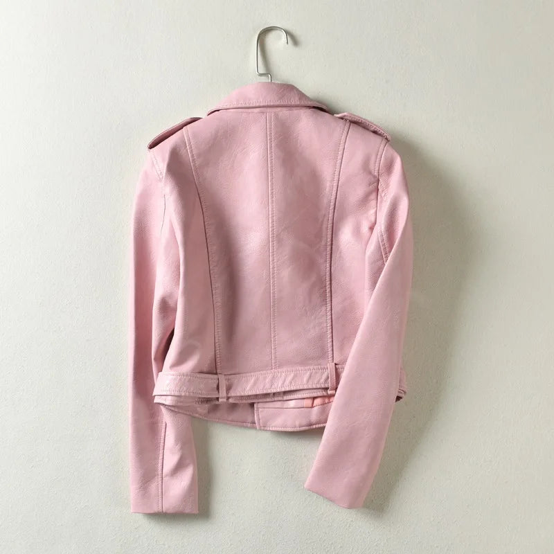 2025 Primavera Autunno Nuova giacca di pelle da donna Abbigliamento da moto Cappotto corto