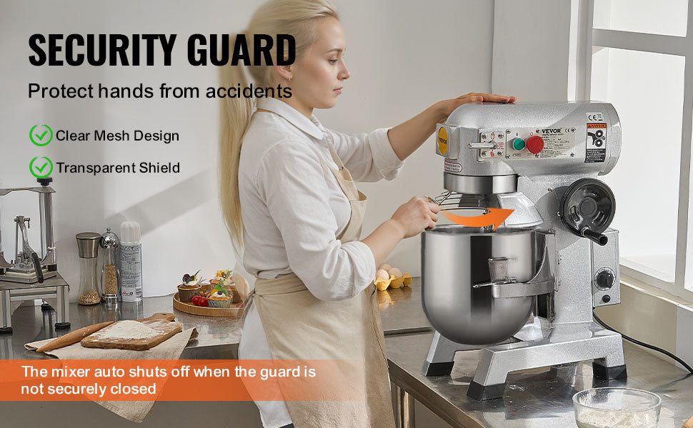 SucceBuy Commercial Food Mixer Commercial Stand Mixer with 3 Speeds Dough Mixer with Stainless Steel Bowl and 3 Attachments