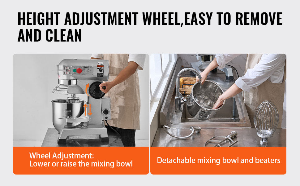SucceBuy Commercial Food Mixer Commercial Stand Mixer with 3 Speeds Dough Mixer with Stainless Steel Bowl and 3 Attachments