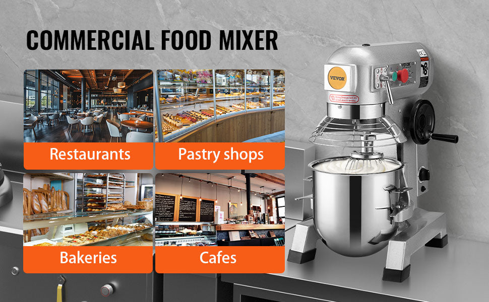 SucceBuy Commercial Food Mixer Commercial Stand Mixer with 3 Speeds Dough Mixer with Stainless Steel Bowl and 3 Attachments